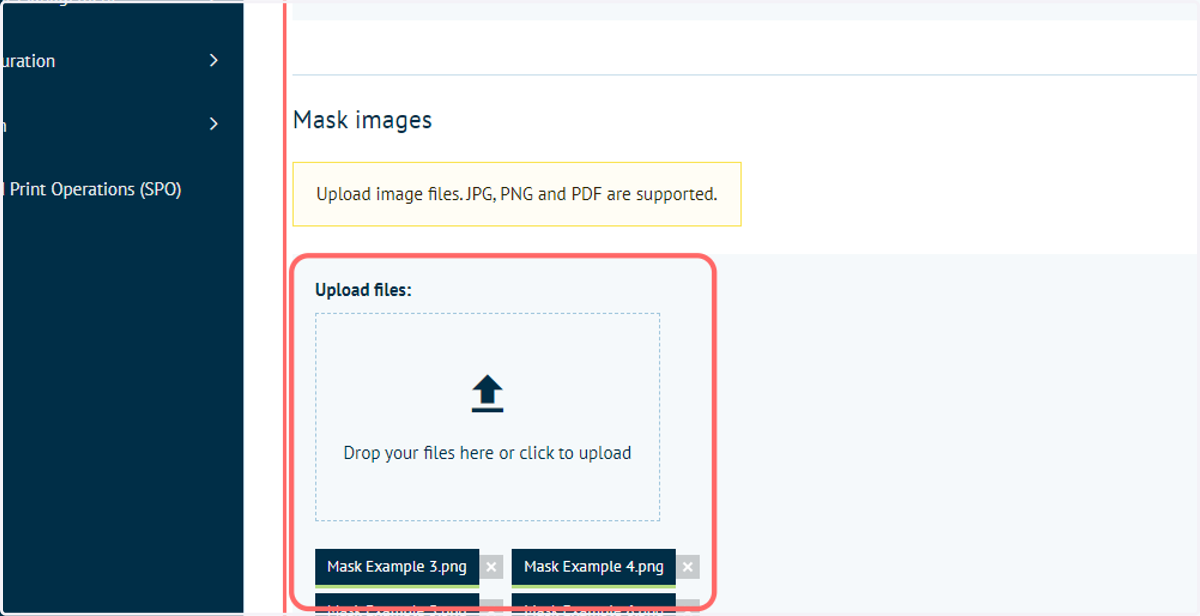Drag and drop files into the upload area, or click it to launch a file browser