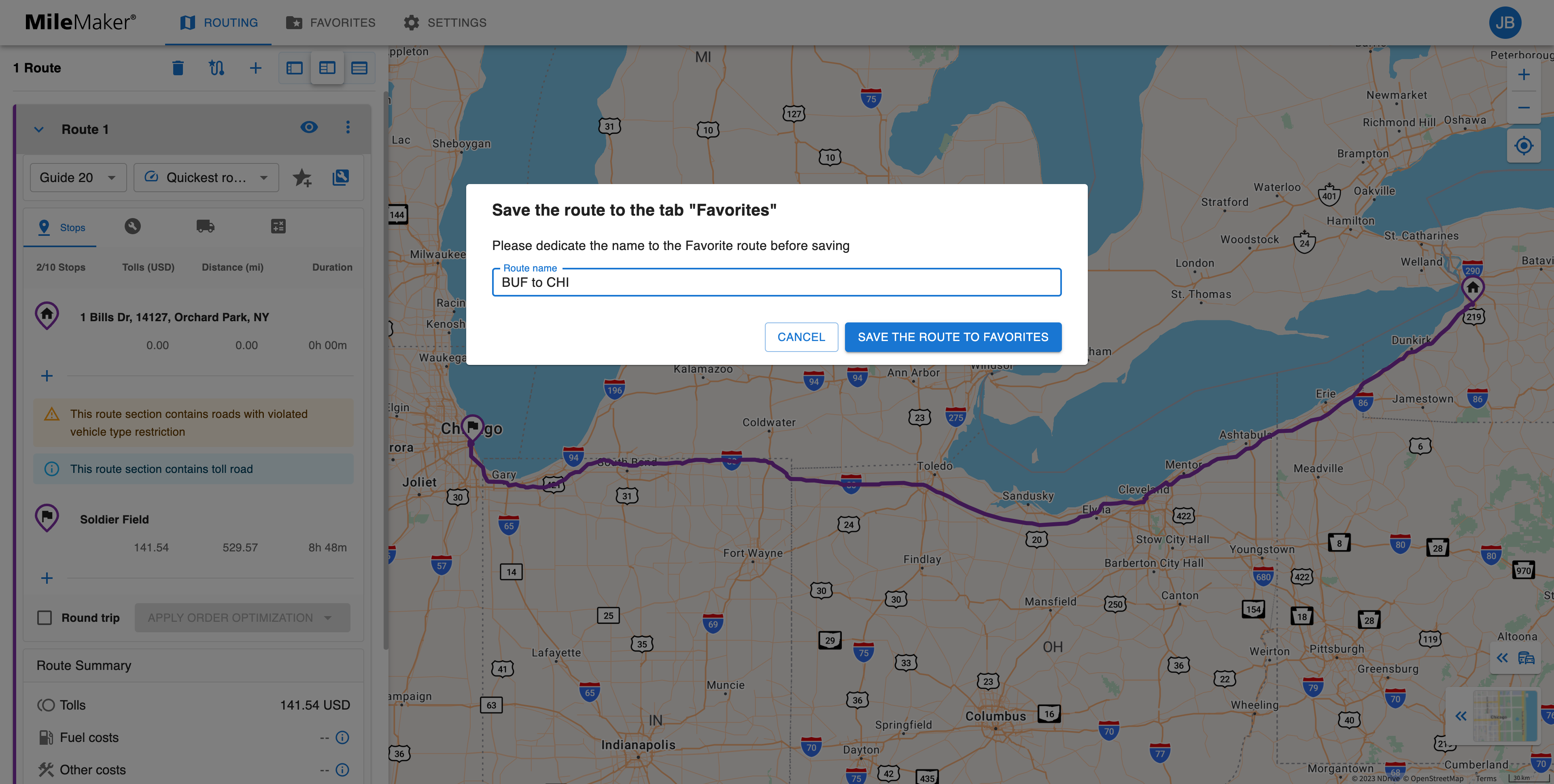 Give your route a custom name to easily identify it