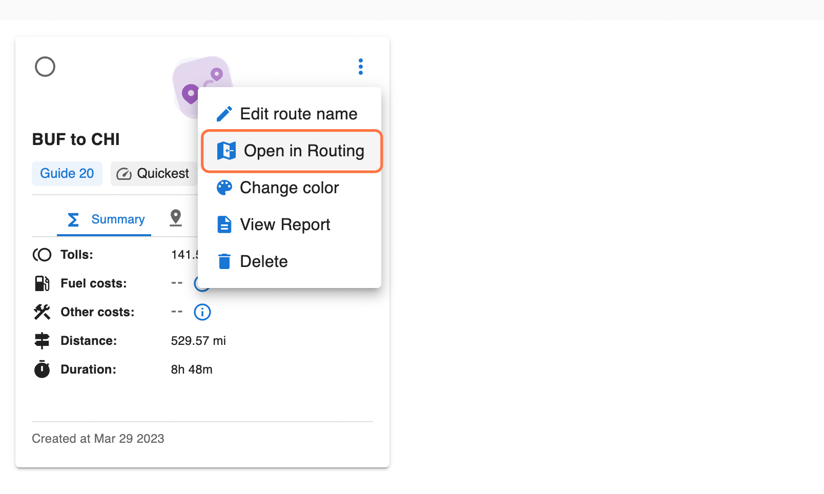 Click on 'Open in Routing'