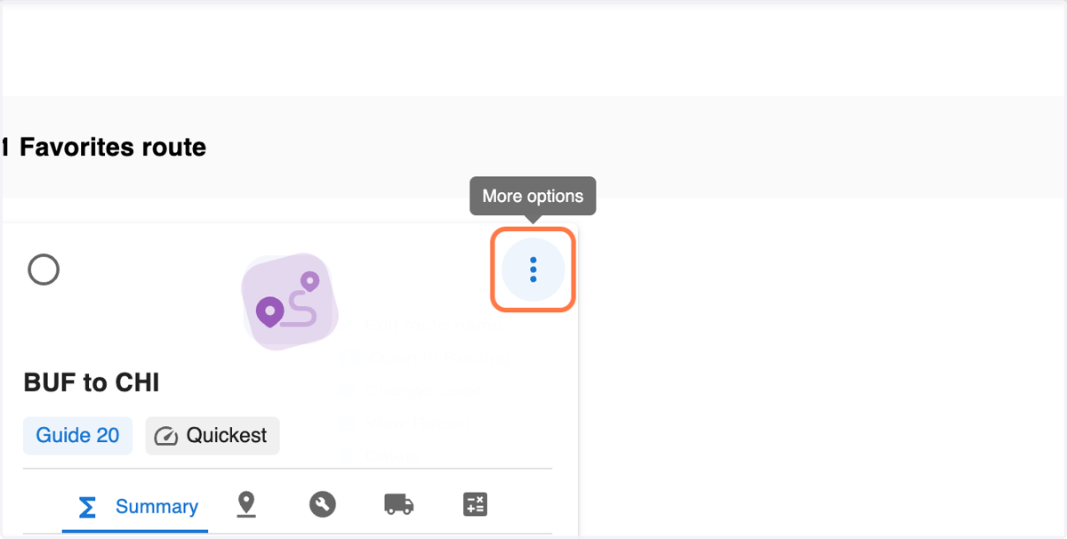 Click on the 'More options' menu in the top right corner of the route you'd like to retrieve.