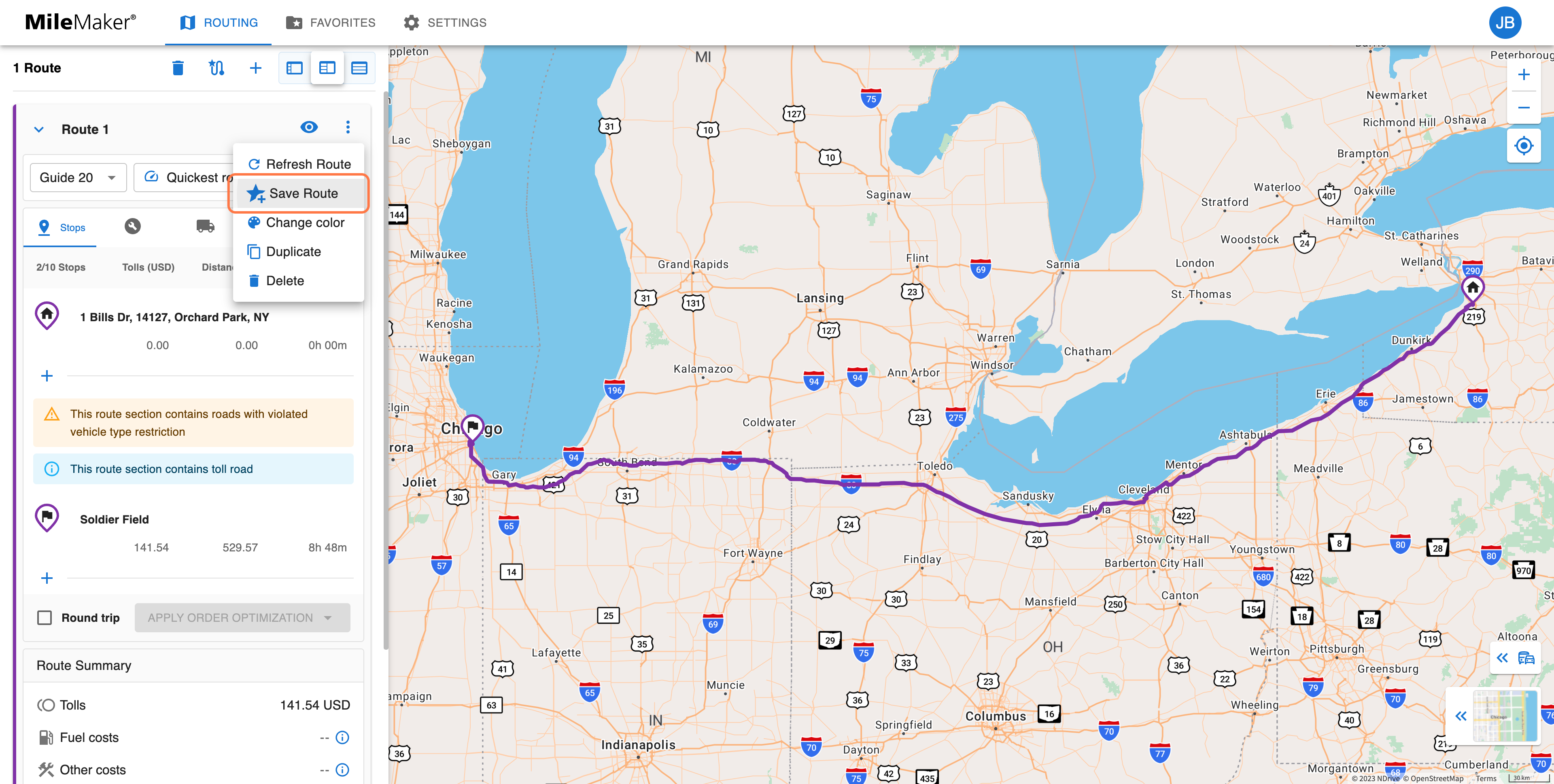 Click on 'Save Route'