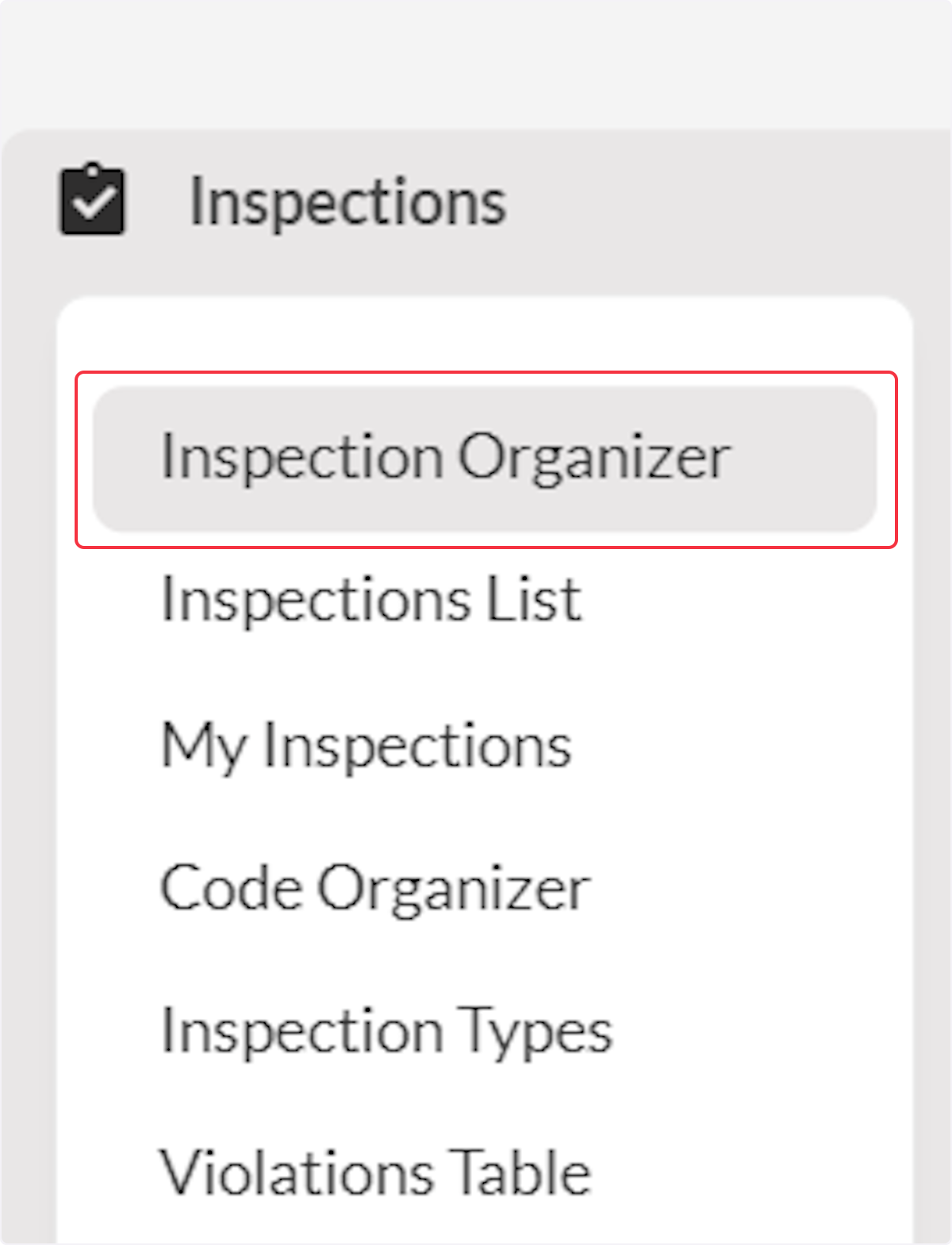 Click on Inspection Organizer.
