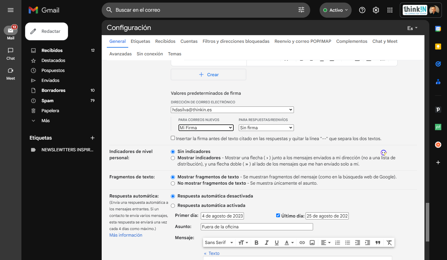 Asignar la firma creada para correos nuevos