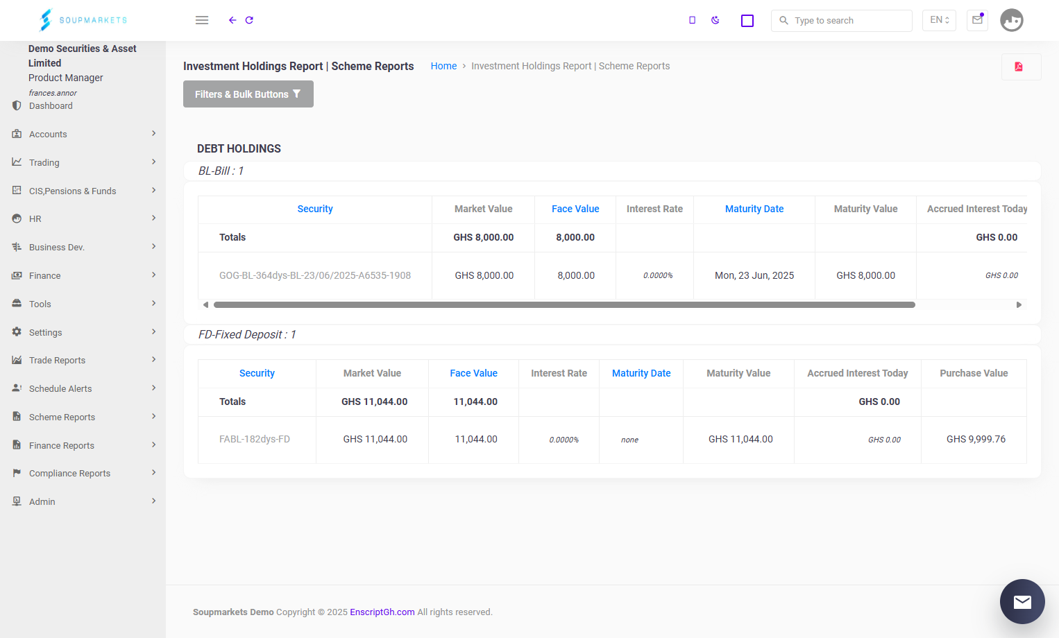 Filters and Bulk Buttons