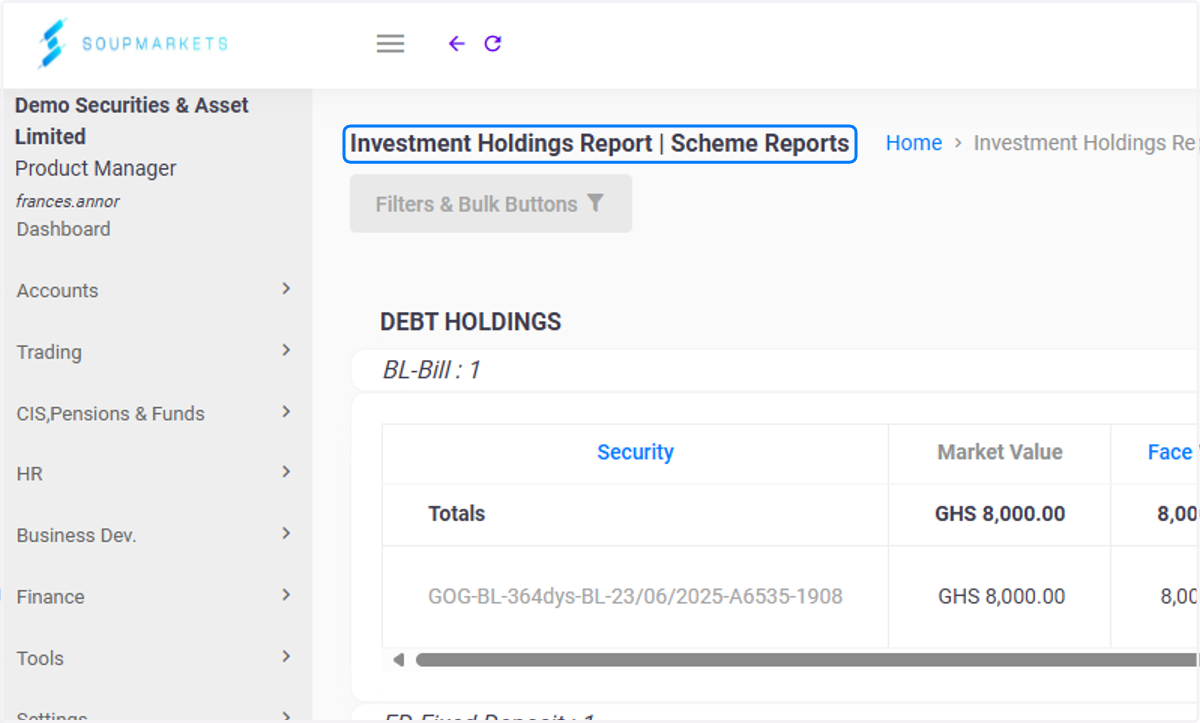 Click on Investment Holdings Report | Scheme Reports