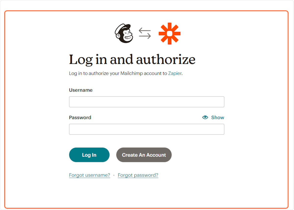 A new window will open allowing you to Log in to your MailChimp account by entering your account's credential