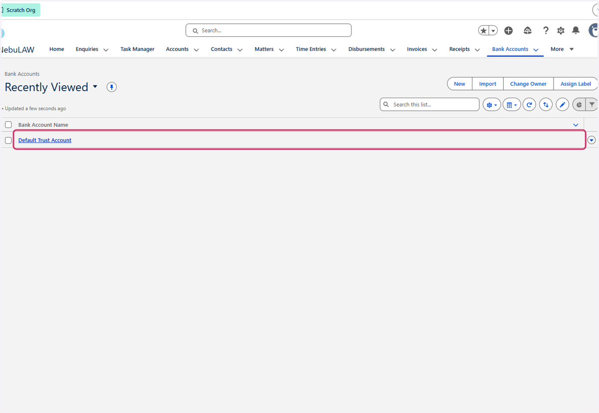 Click on Bank Account Name
