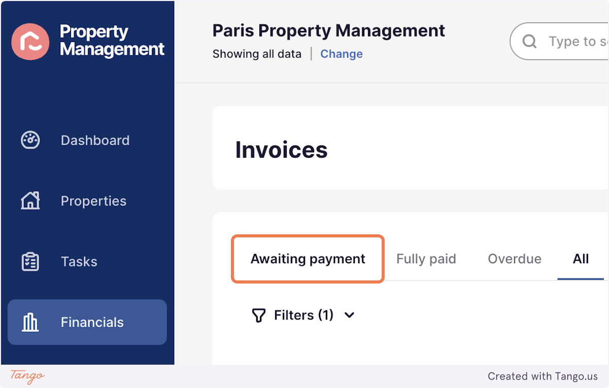 Click on Awaiting payment