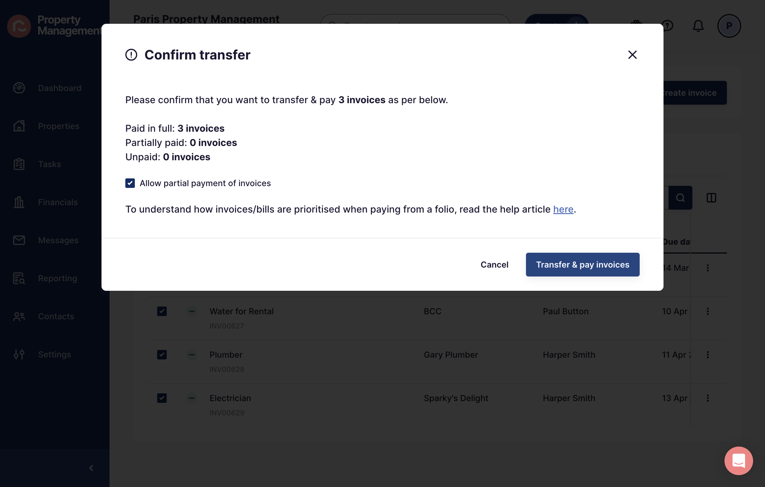 Click on Transfer & pay invoices