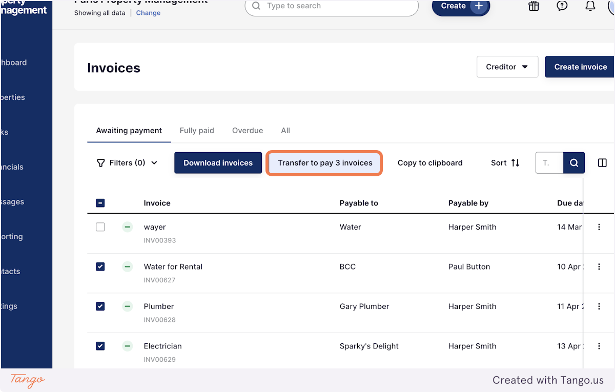 Select 'Transfer to pay'