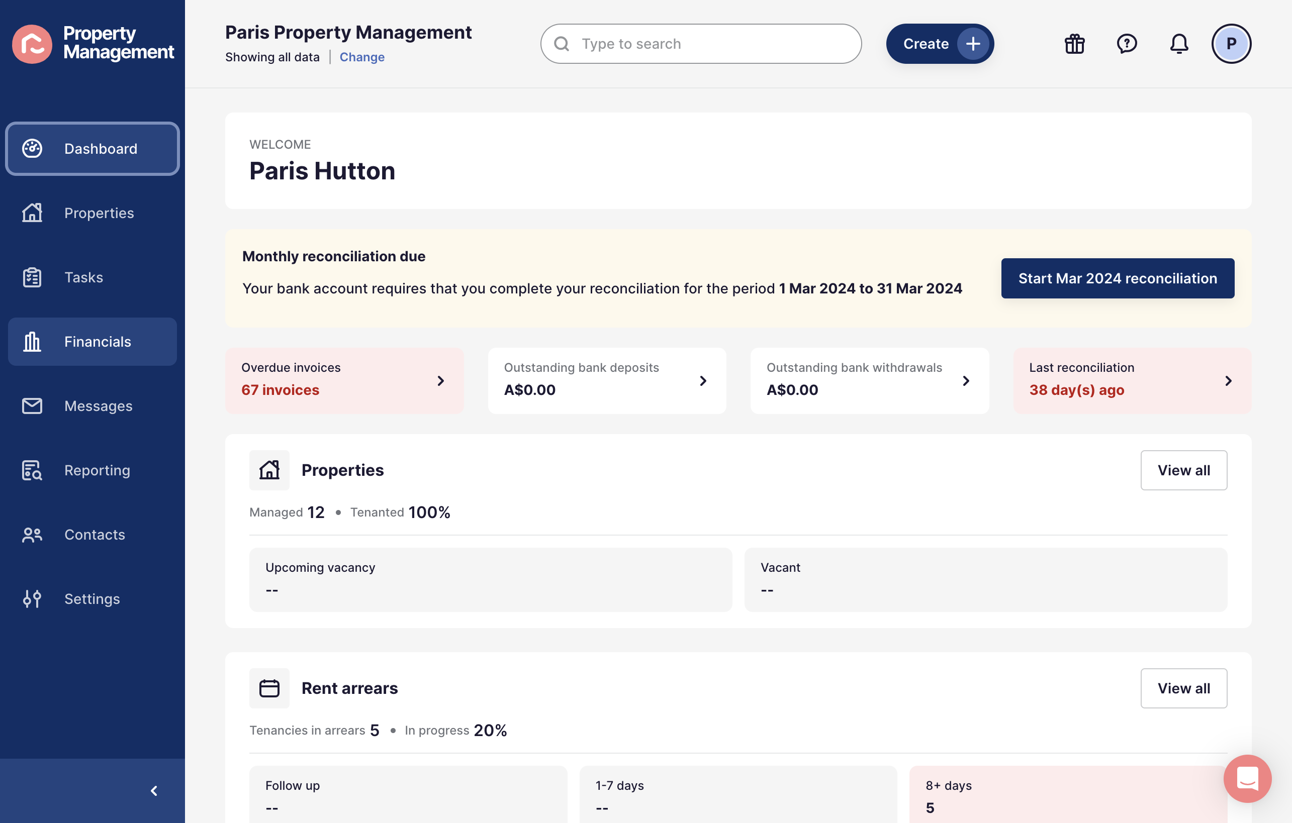 On the left hand menu, select Financials