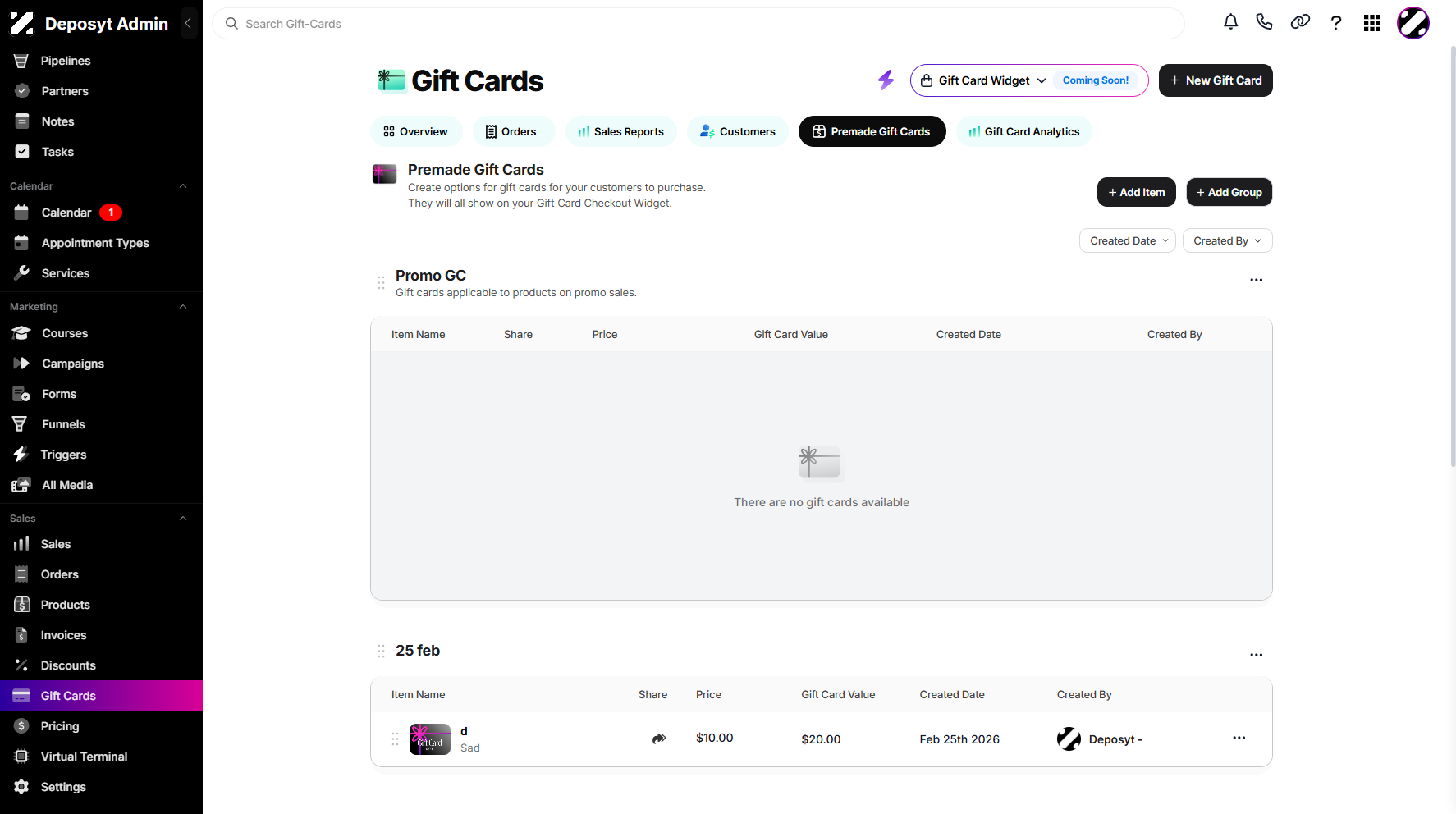 Step 4: You will then be taken to the Premade Gift Cards page.