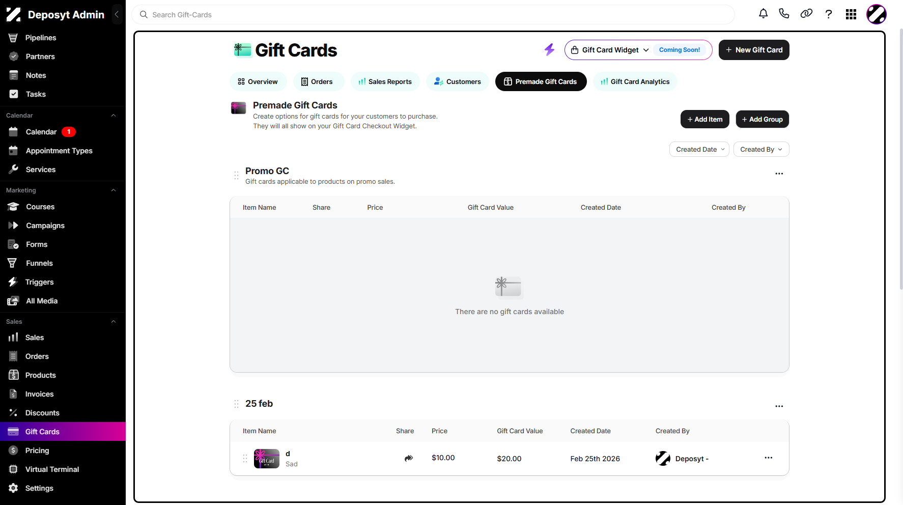 Step 4: You will then be taken to the Premade Gift Cards page.
