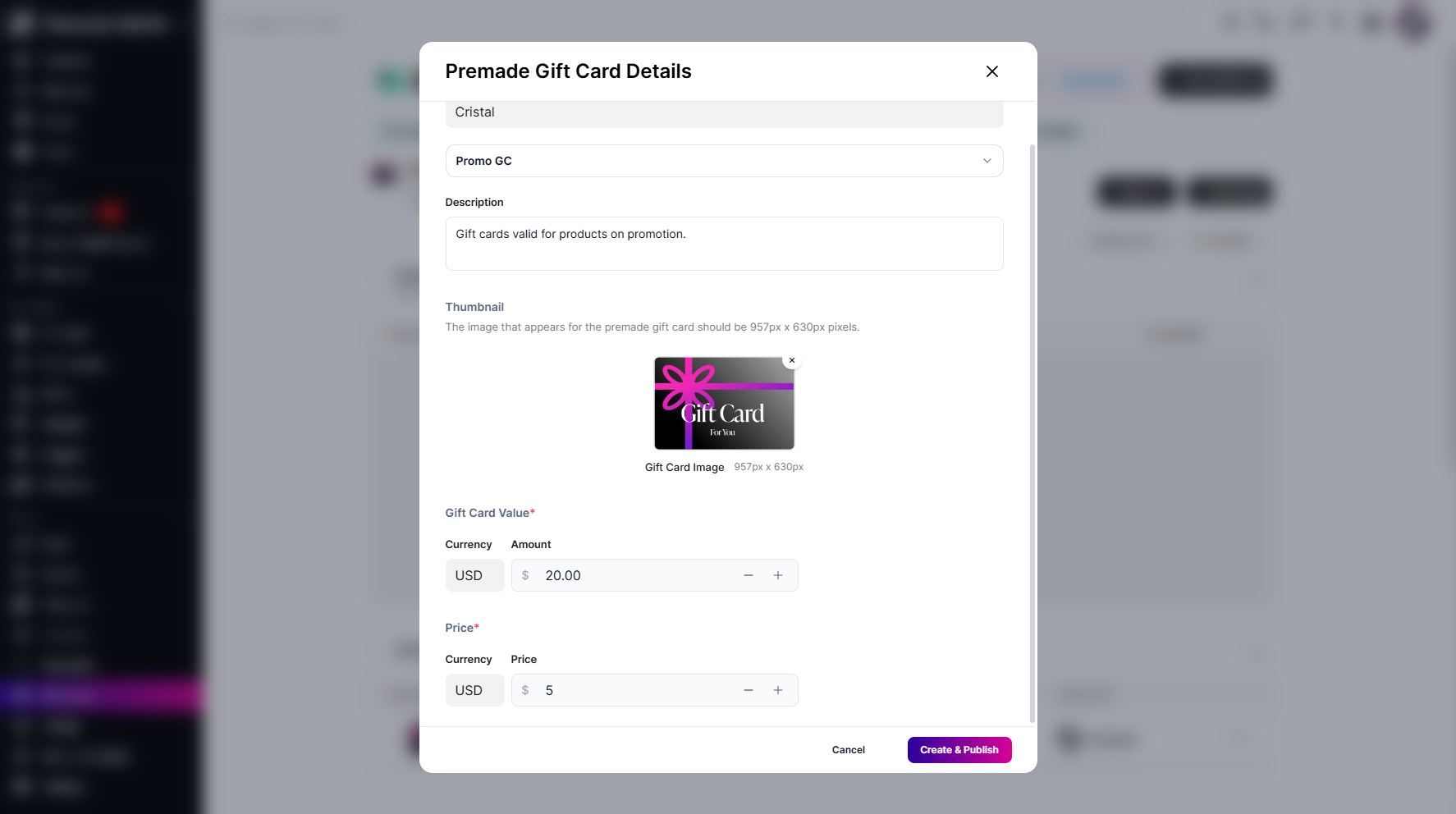 Step 7: Click the Create & Publish button after you have filled in the details.