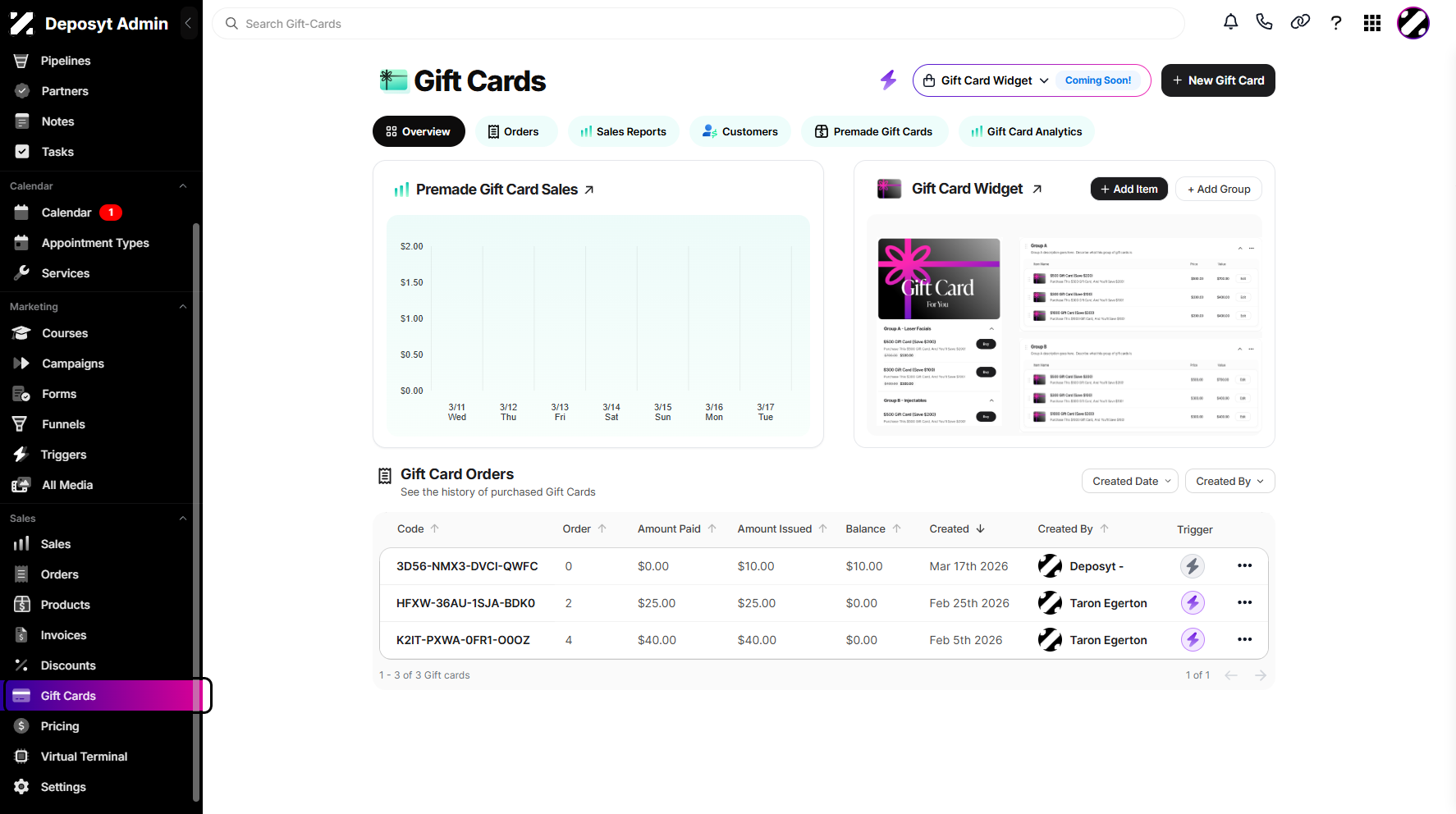 Step 1: On your Dashboard, navigate to the Gift Cards tab under the Sales section.