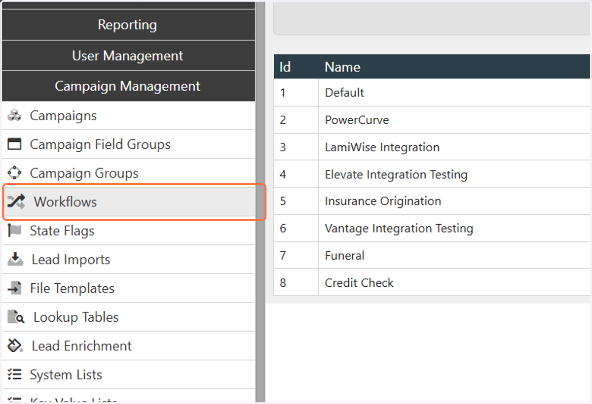 Under "Campaign Management", click on "Workflows"