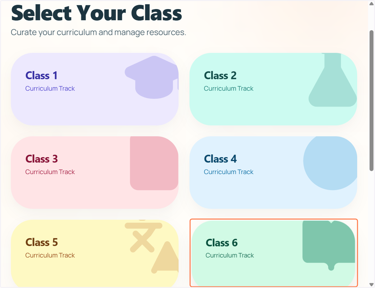 Choose the class for which you would like to generate a teaching manual.