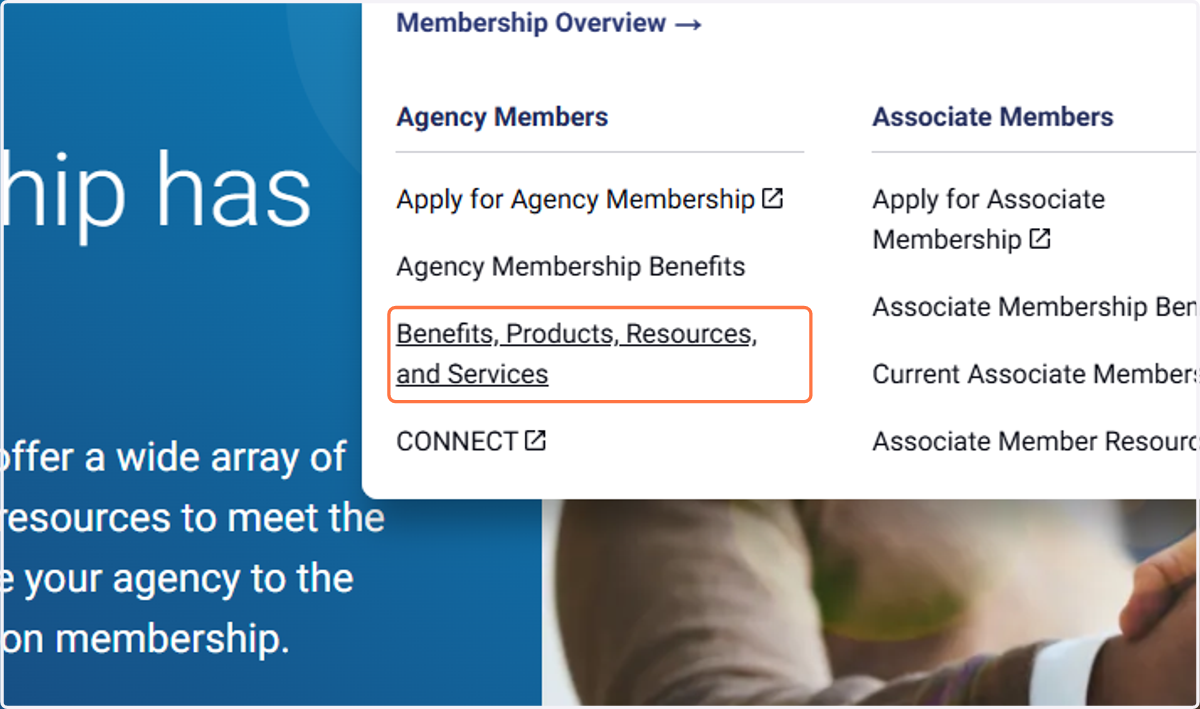 Click on Benefits, Products, Resources, and Services