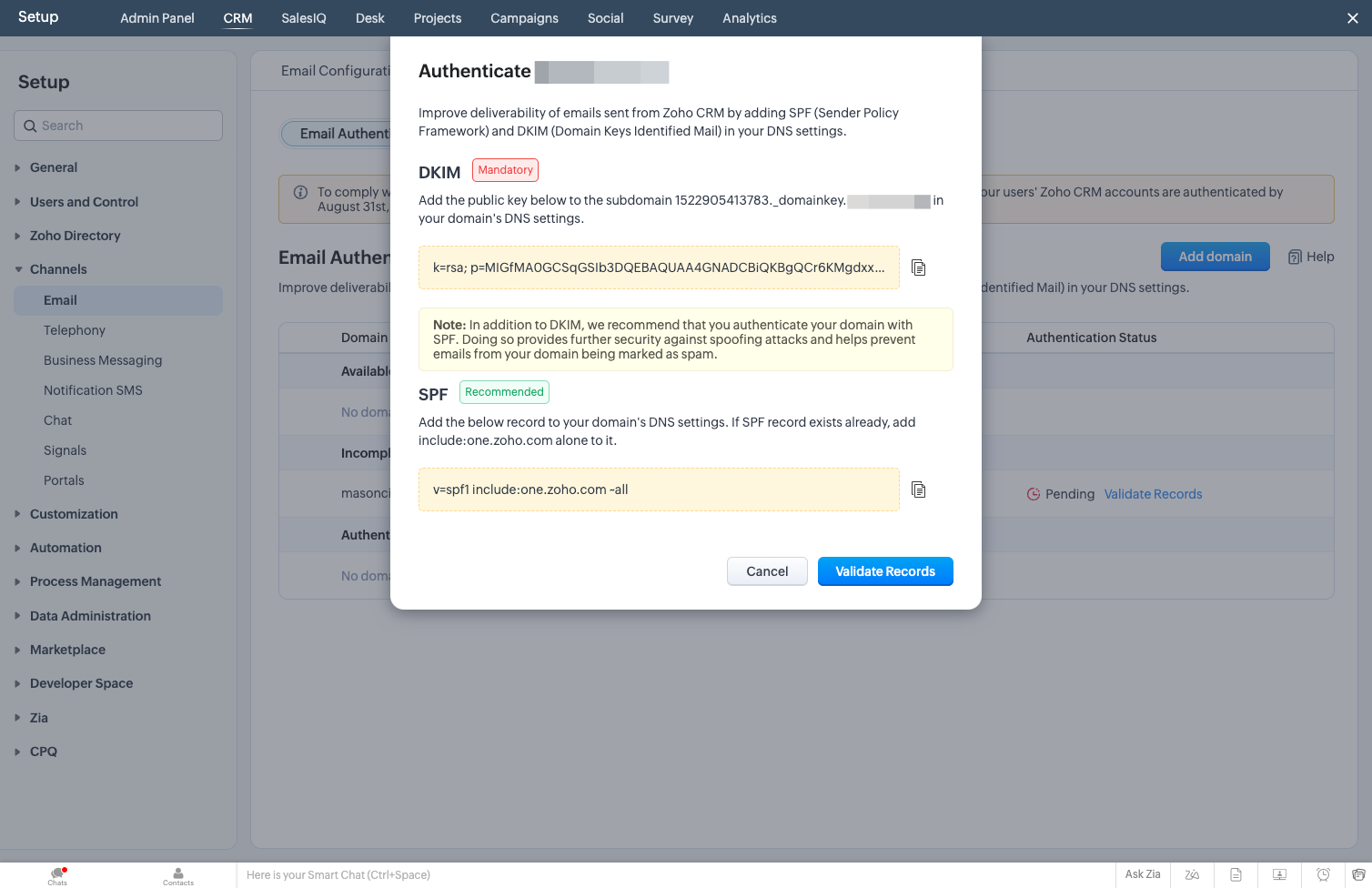 Your DKIM will pop up. Copy this for your IT to configure the DNS settings.