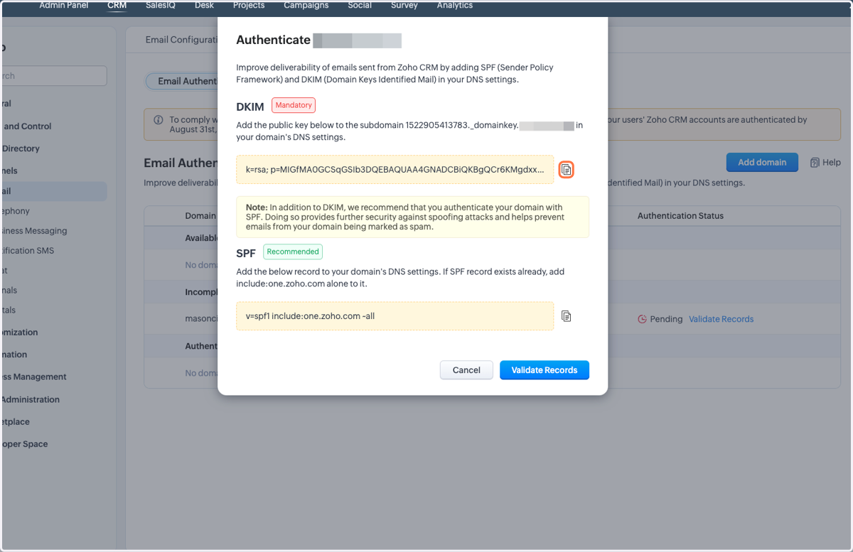 Your DKIM will pop up. Copy this for your IT to configure the DNS settings.