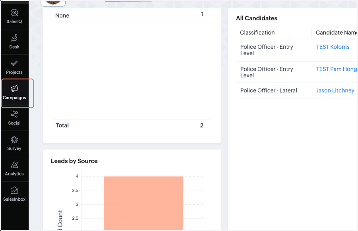 Click on "Campaigns" in the left black toolbar.