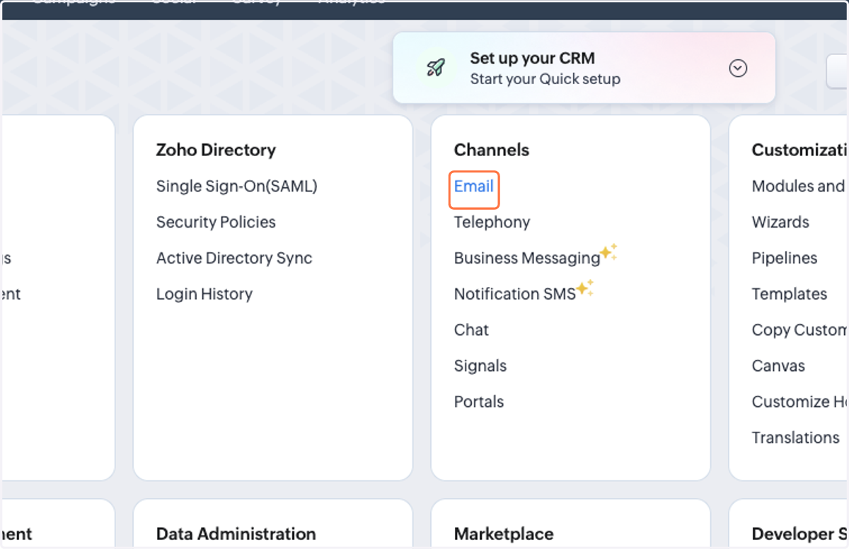 Click on "Email" under Channels.