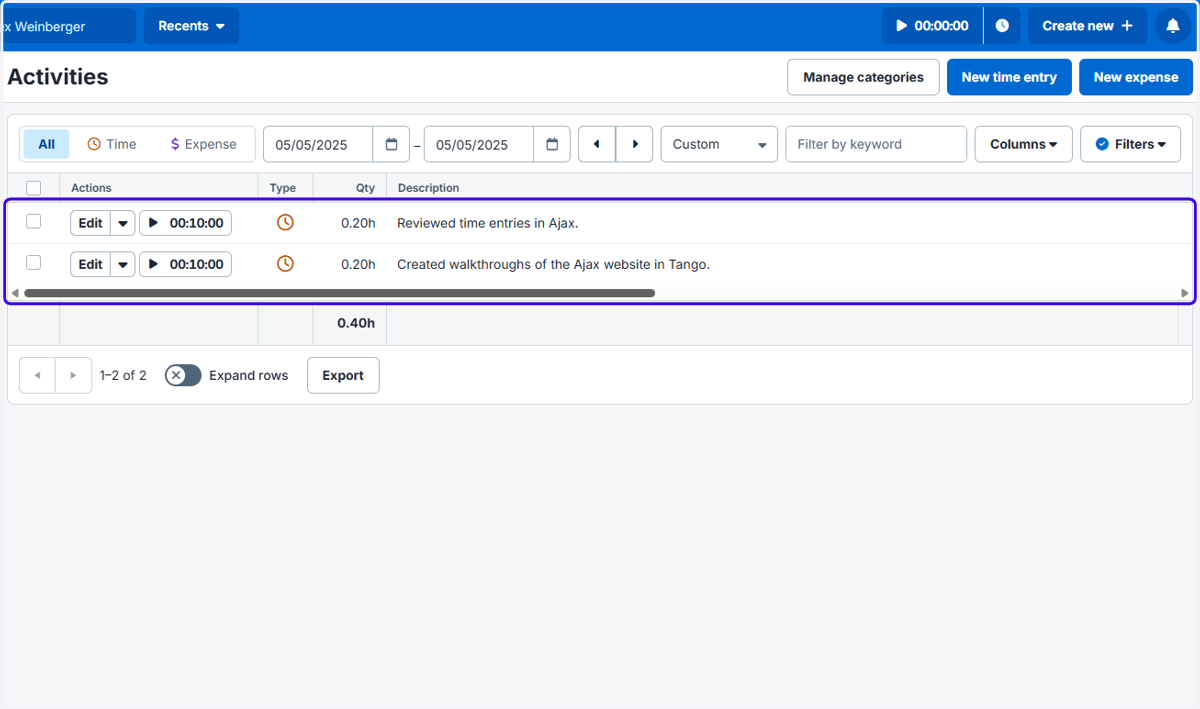 I've created two entries in Clio. One is for 00005-Sales and the other is for 00031-Customer Success.