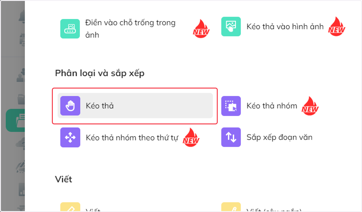 Nhấn chọn "Kéo thả"