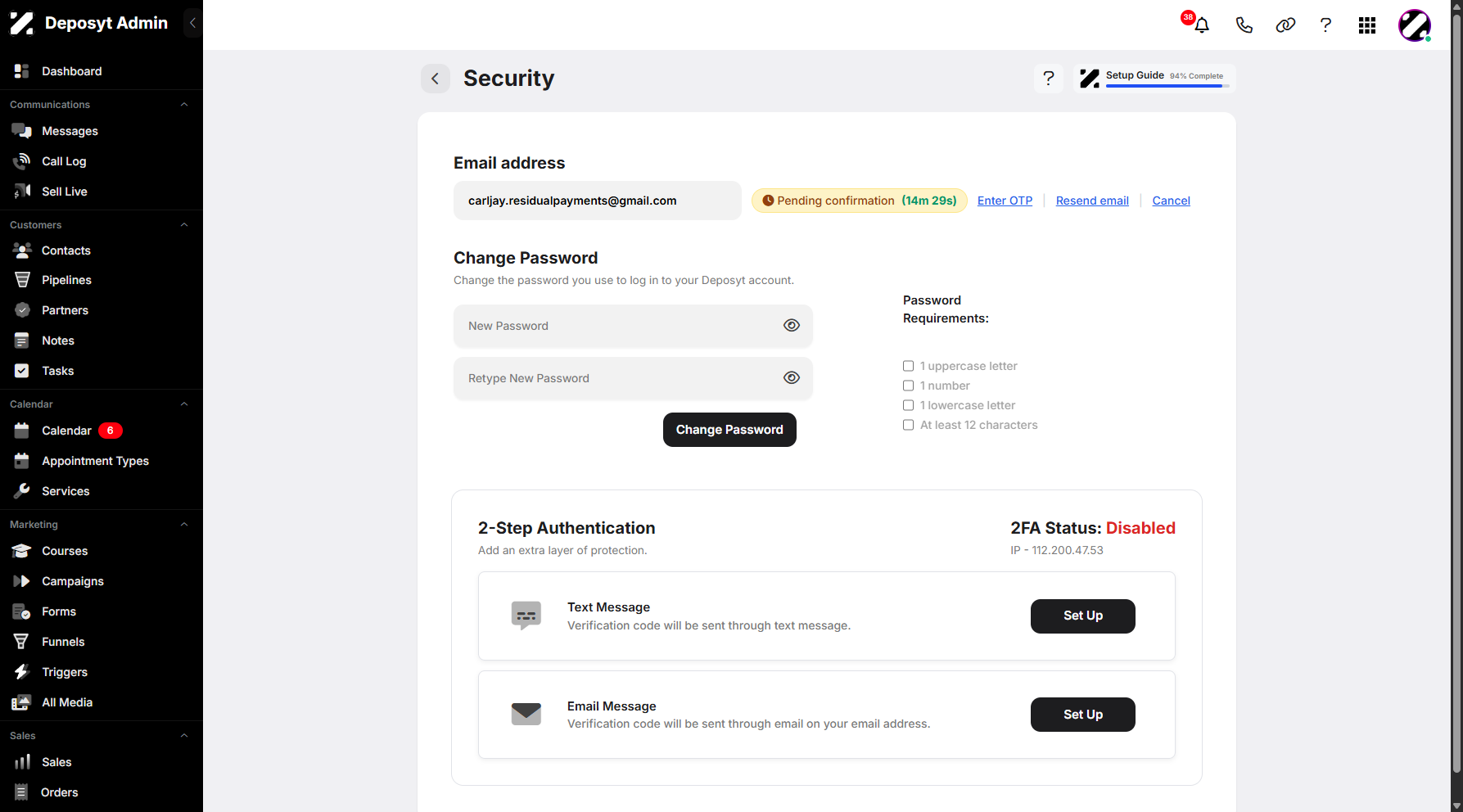 Step 9: You will then see a Pending Confirmation timer indicating the remaining time before it expires. You can then choose to click Enter OTP, Resend Email, or Cancel to proceed.