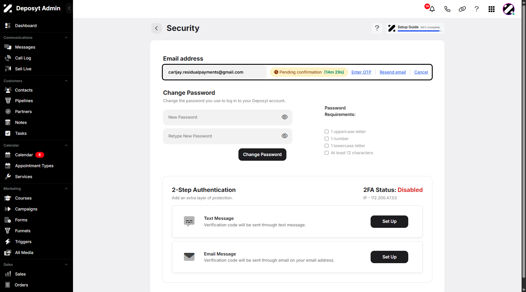 Step 9: You will then see a Pending Confirmation timer indicating the remaining time before it expires. You can then choose to click Enter OTP, Resend Email, or Cancel to proceed.