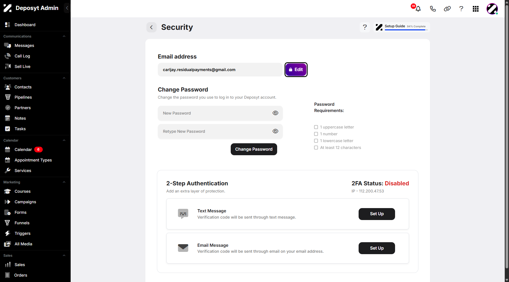 Step 6: To edit your email address, click the Edit button next to it.
