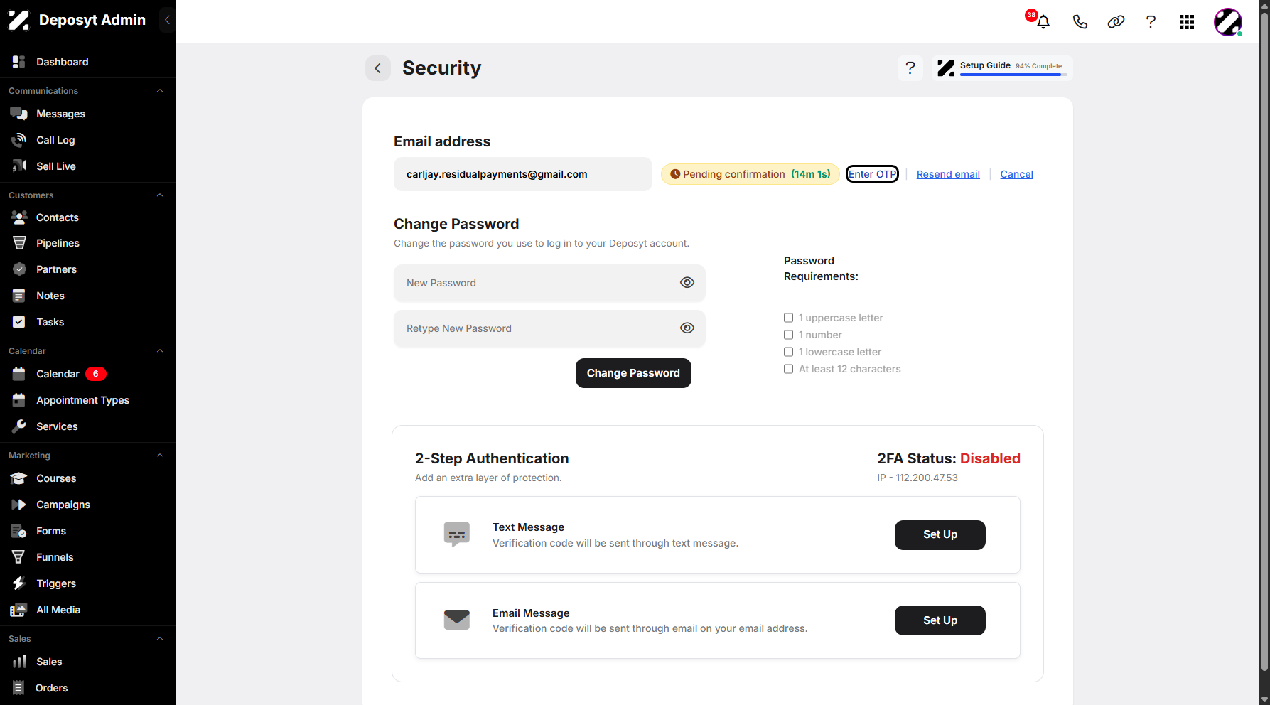 Step 10: Click Enter OTP to continue changing your email address.