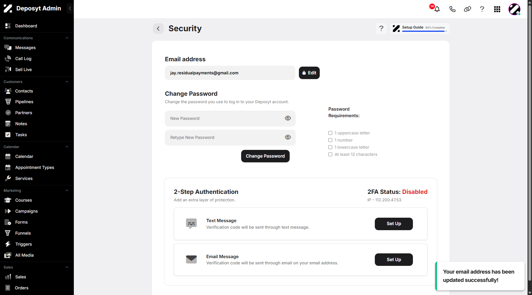 Step 15: You will then be navigated to a new page, where you will see a pop-up notification confirming that your email address has been updated successfully.