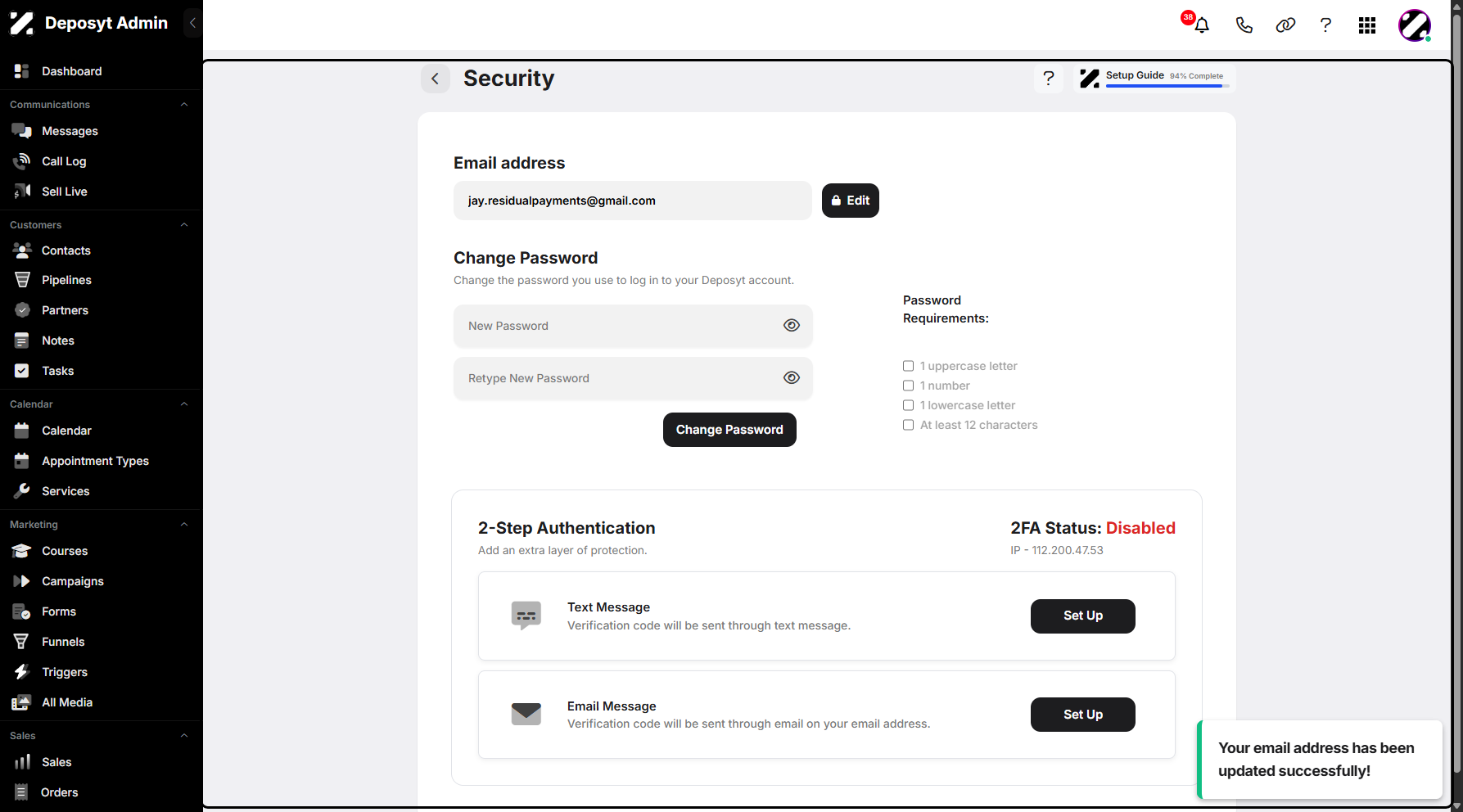 Step 15: You will then be navigated to a new page, where you will see a pop-up notification confirming that your email address has been updated successfully.