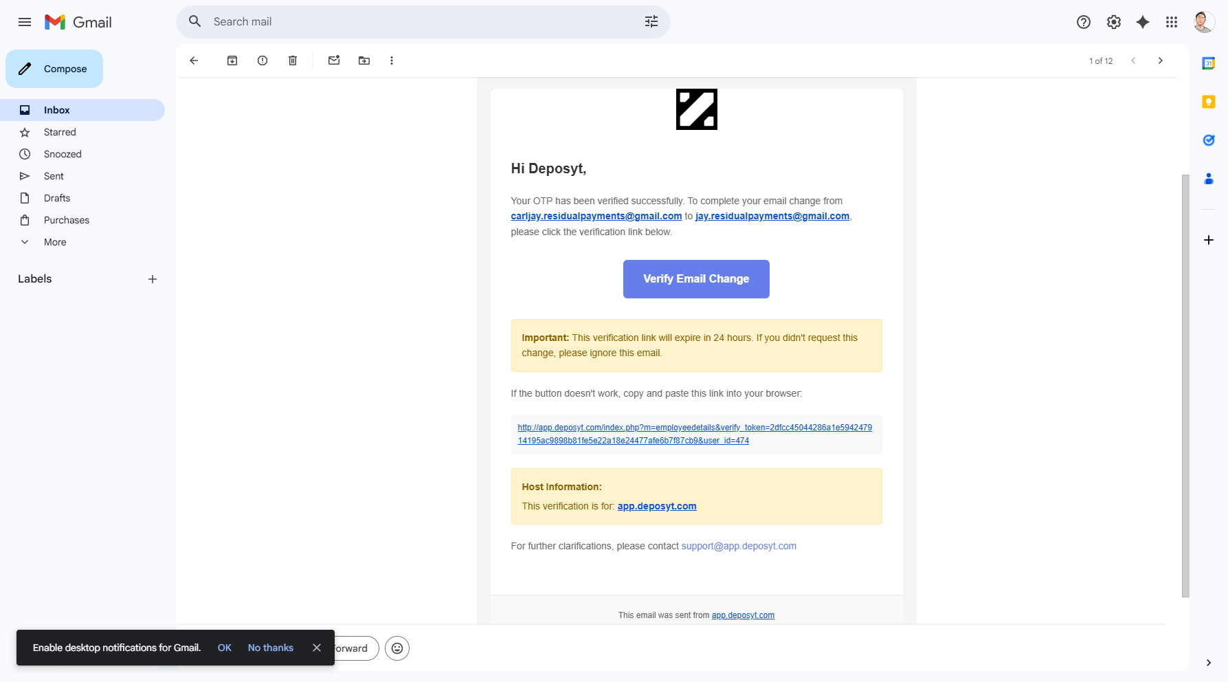 Step 14: Go to your email account, open the email, and click Verify Email Change to proceed.