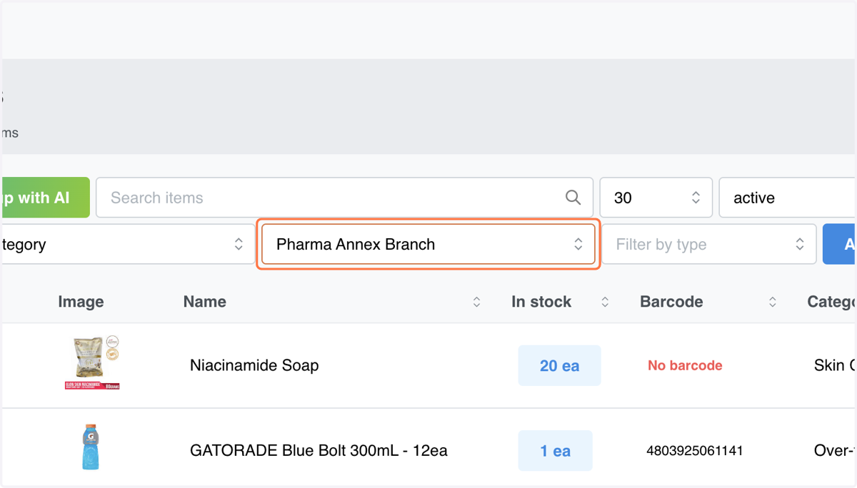 Click on Filter by branch