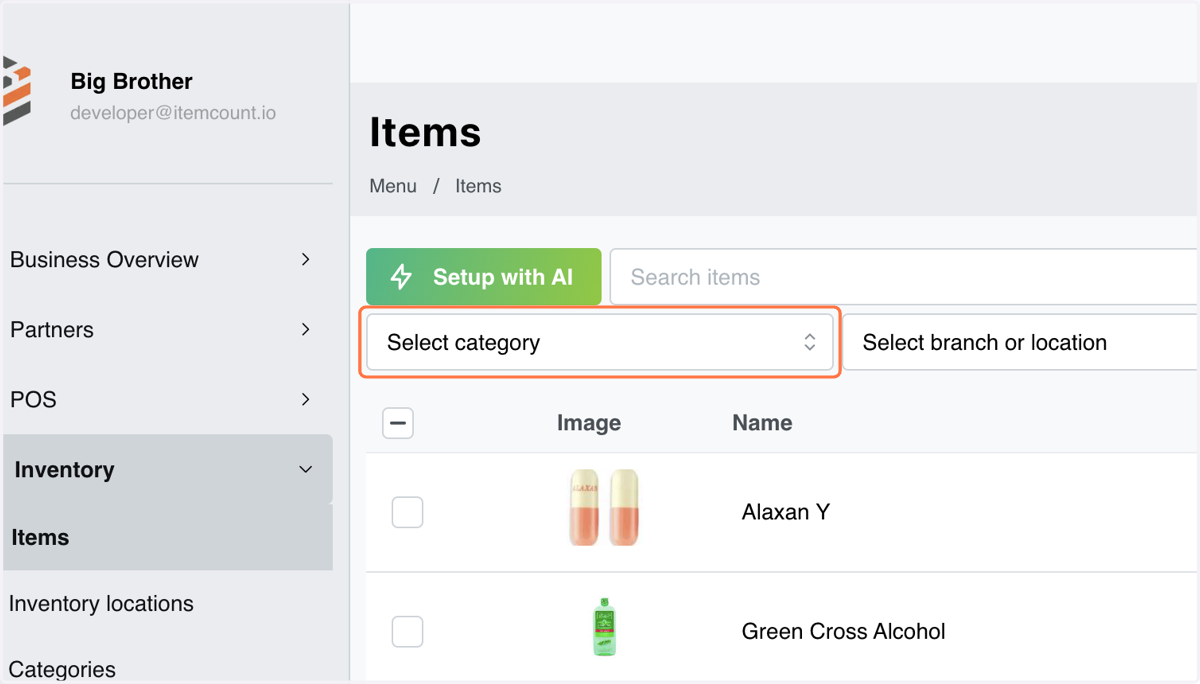 Click on Filter by category