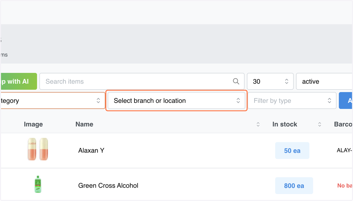 Click on Filter by branch