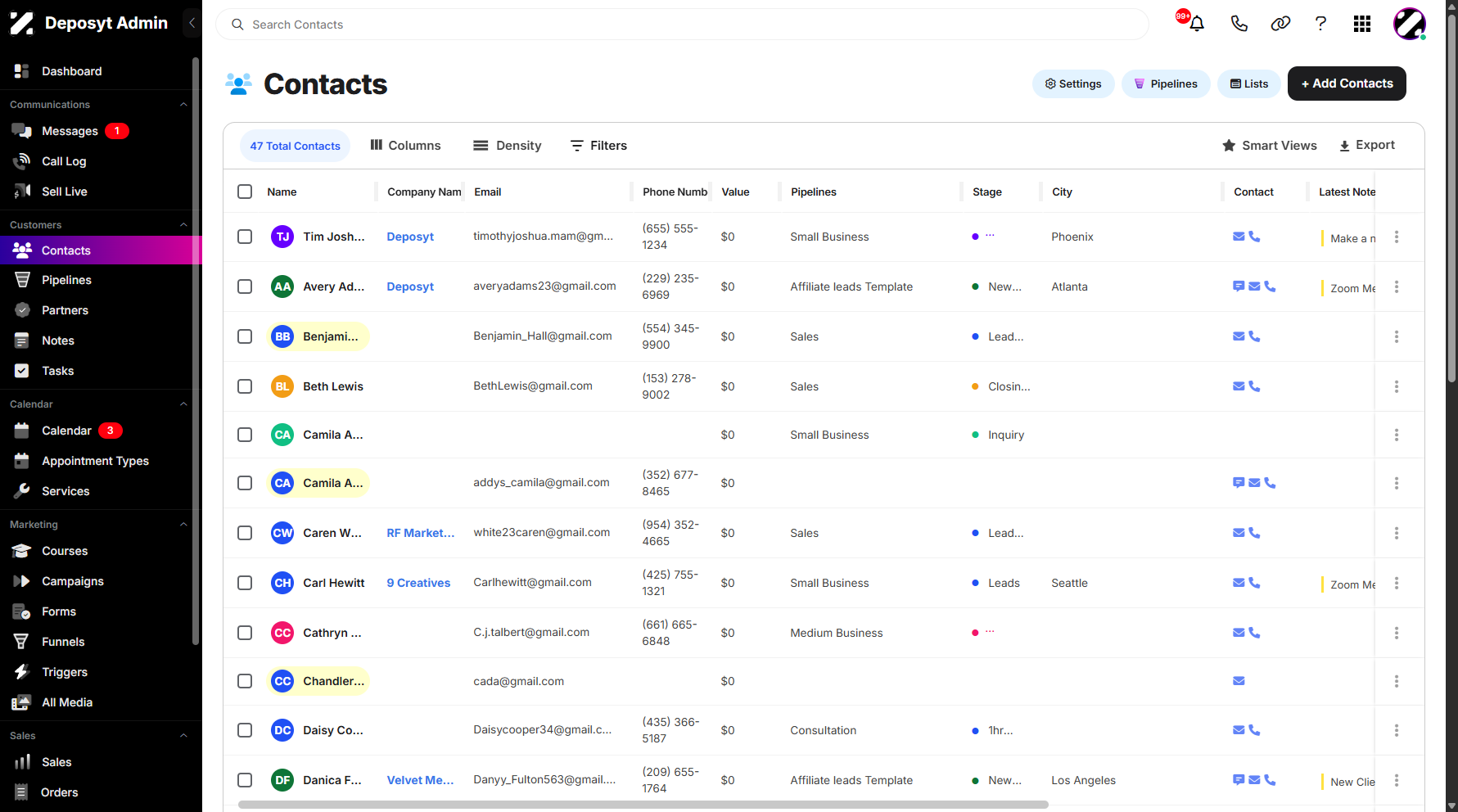 Step 1: On your dashboard, click the Contacts tab under the Customers section.