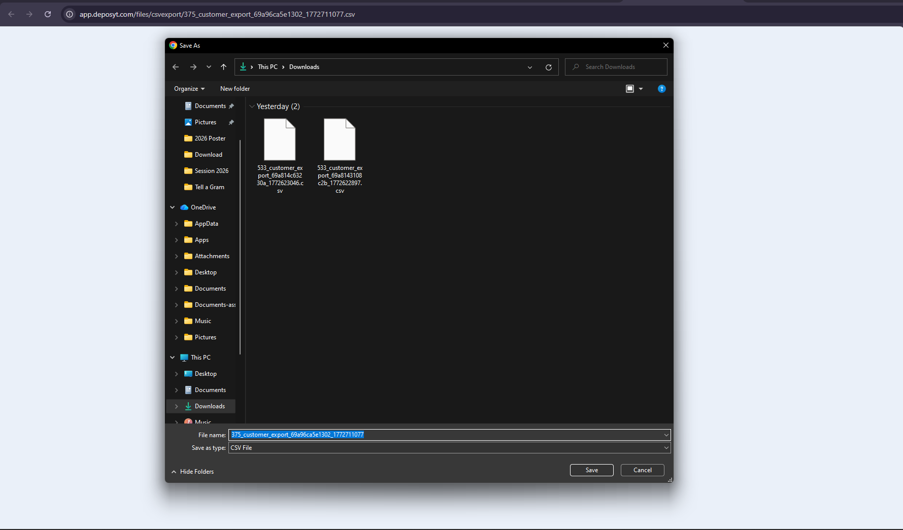 Step 12: Your file browser will open, allowing you to select the folder to save your exported CSV file.