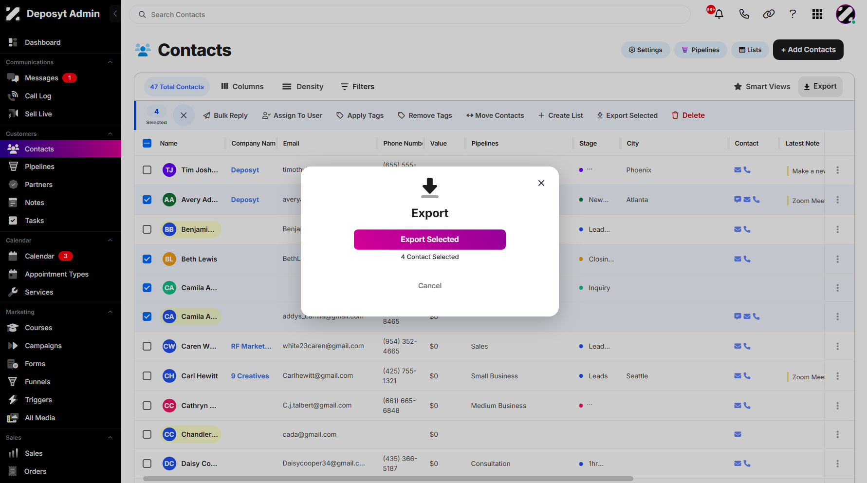 Step 6: Click on Export Selected to begin exporting.
