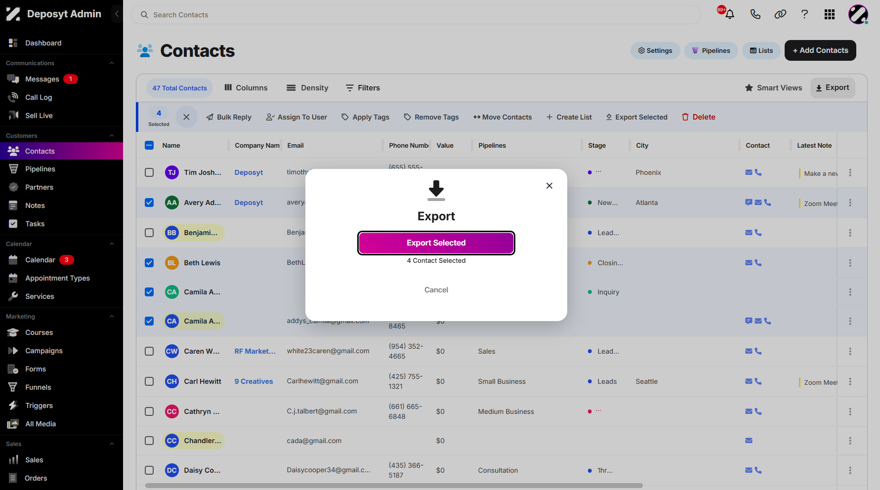 Step 6: Click on Export Selected to begin exporting.