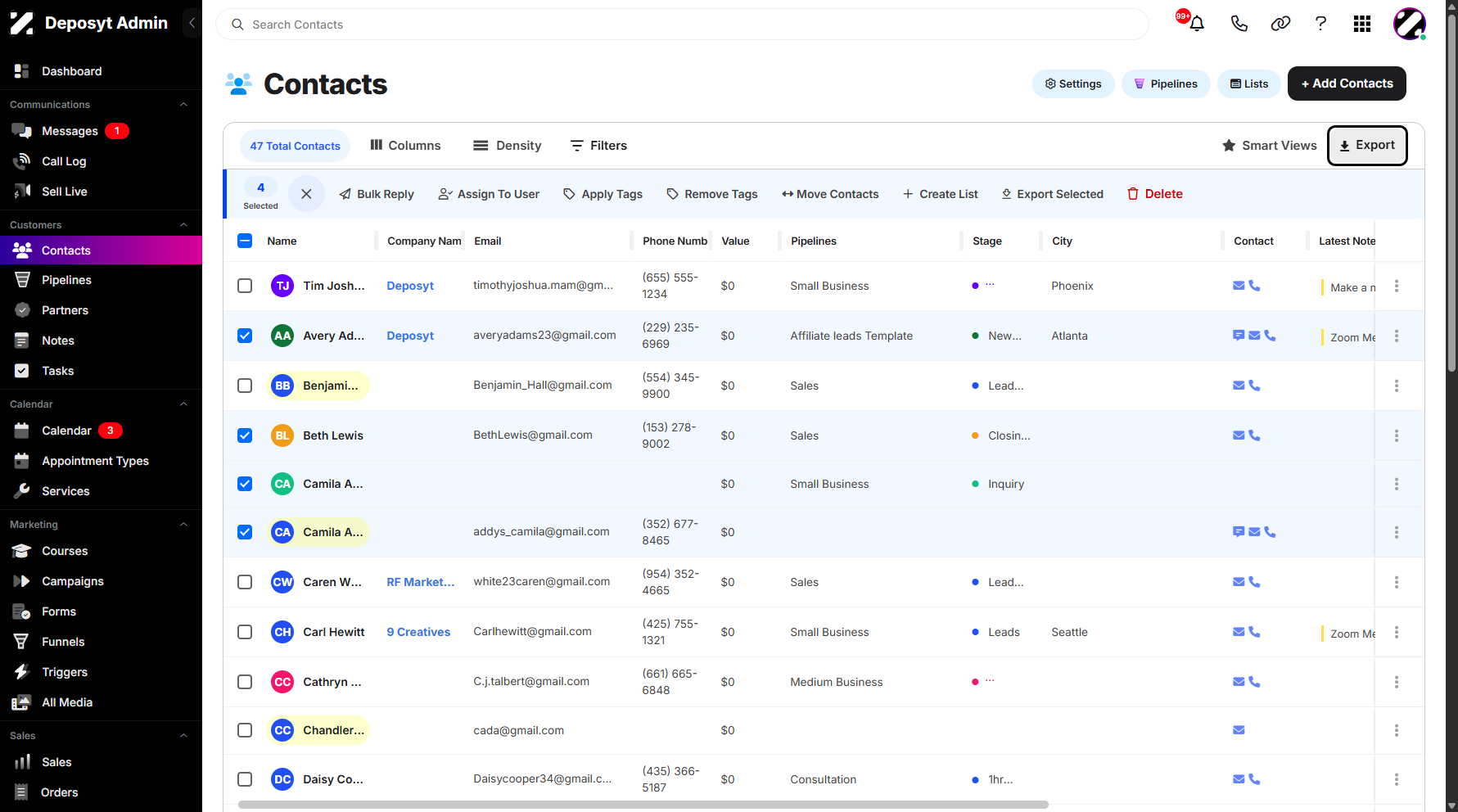 Step 4: Click the Export button to proceed with exporting your selected contacts.
