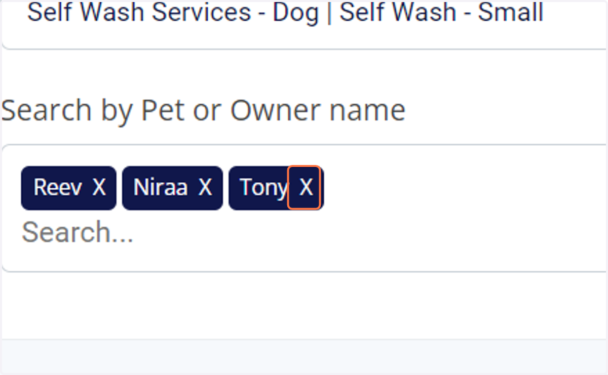 You can remove pets by clicking on the 'X' next to their names and add them by searching...