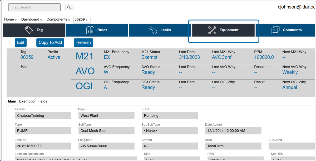 Click on the Equipment section