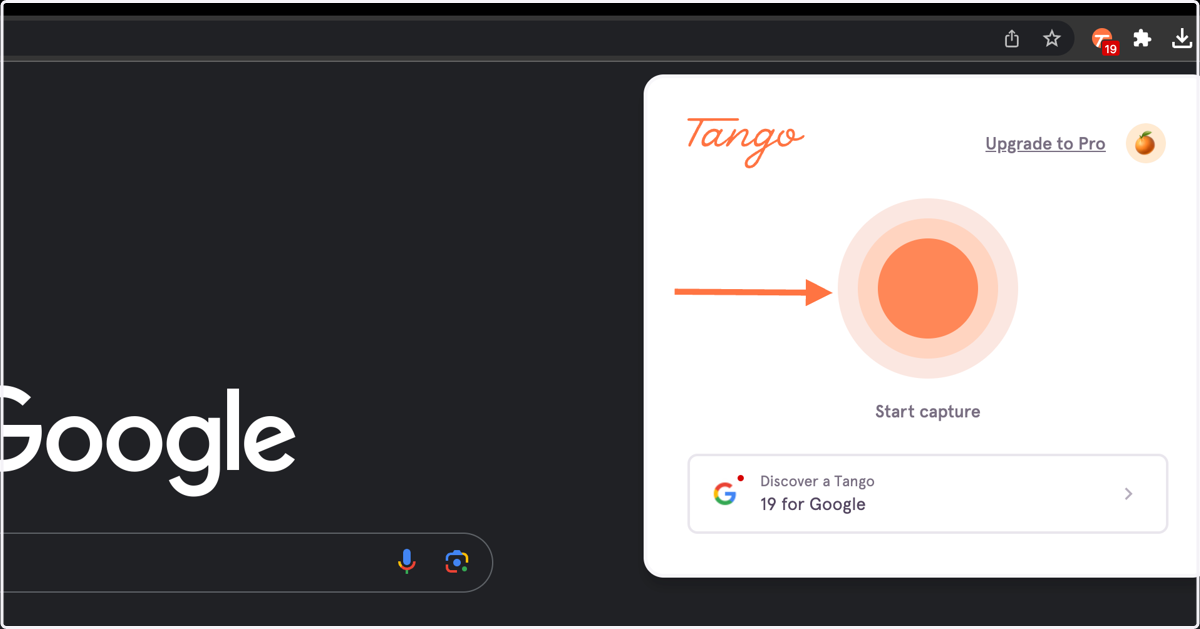 Click the big orange button to start capturing your Tango