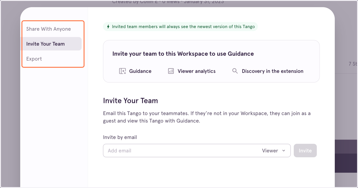 Once you're happy with your Tango, click "Share & Export" to share it with your teammates!