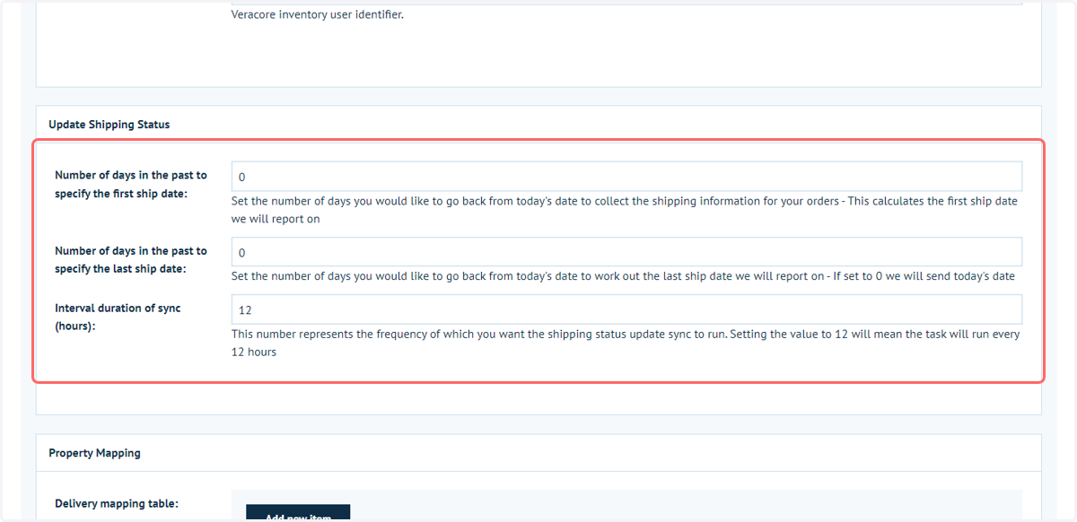 Update shipping status options