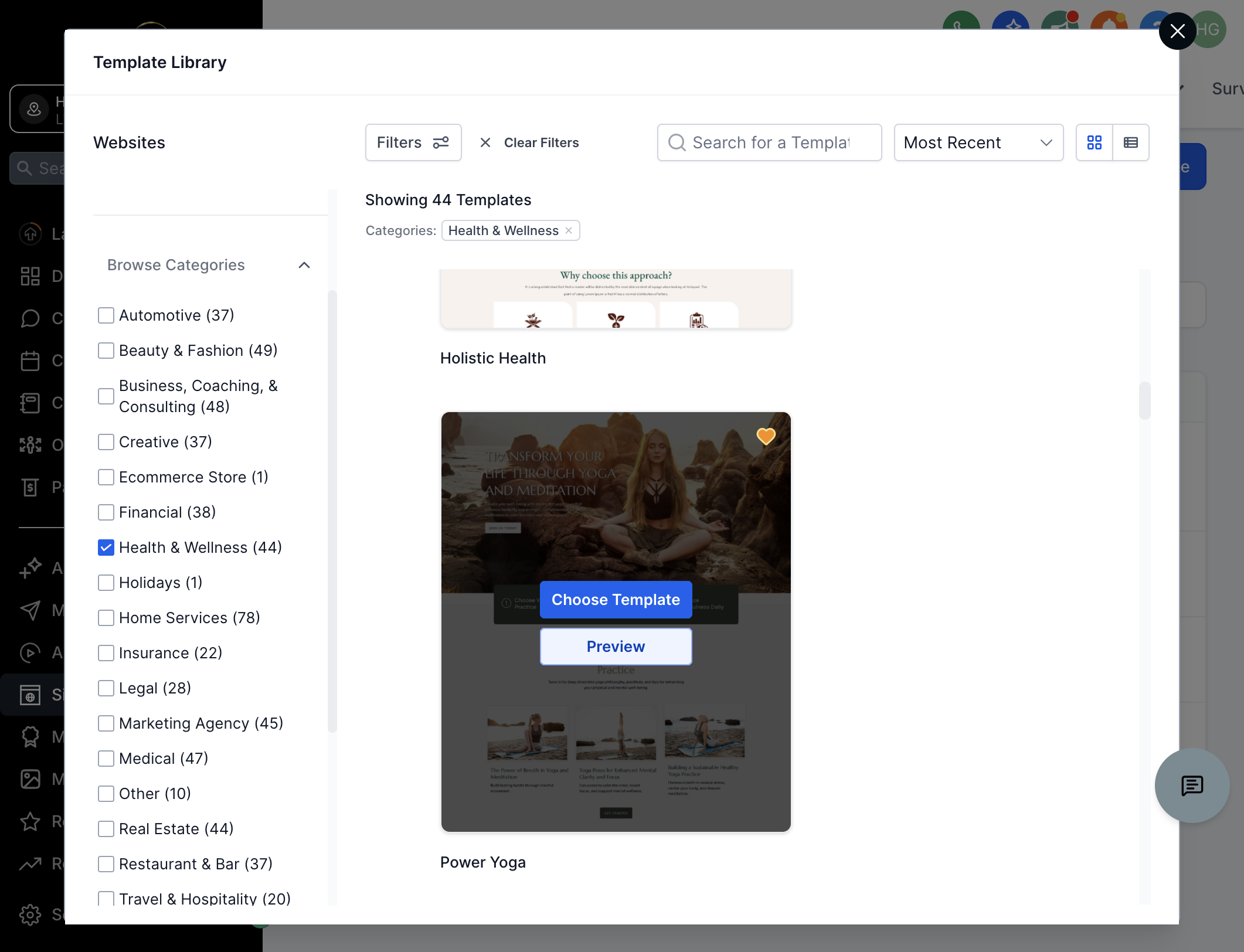 Browse de forskellige templates, klik på "Preview" for at se hele skabelonen