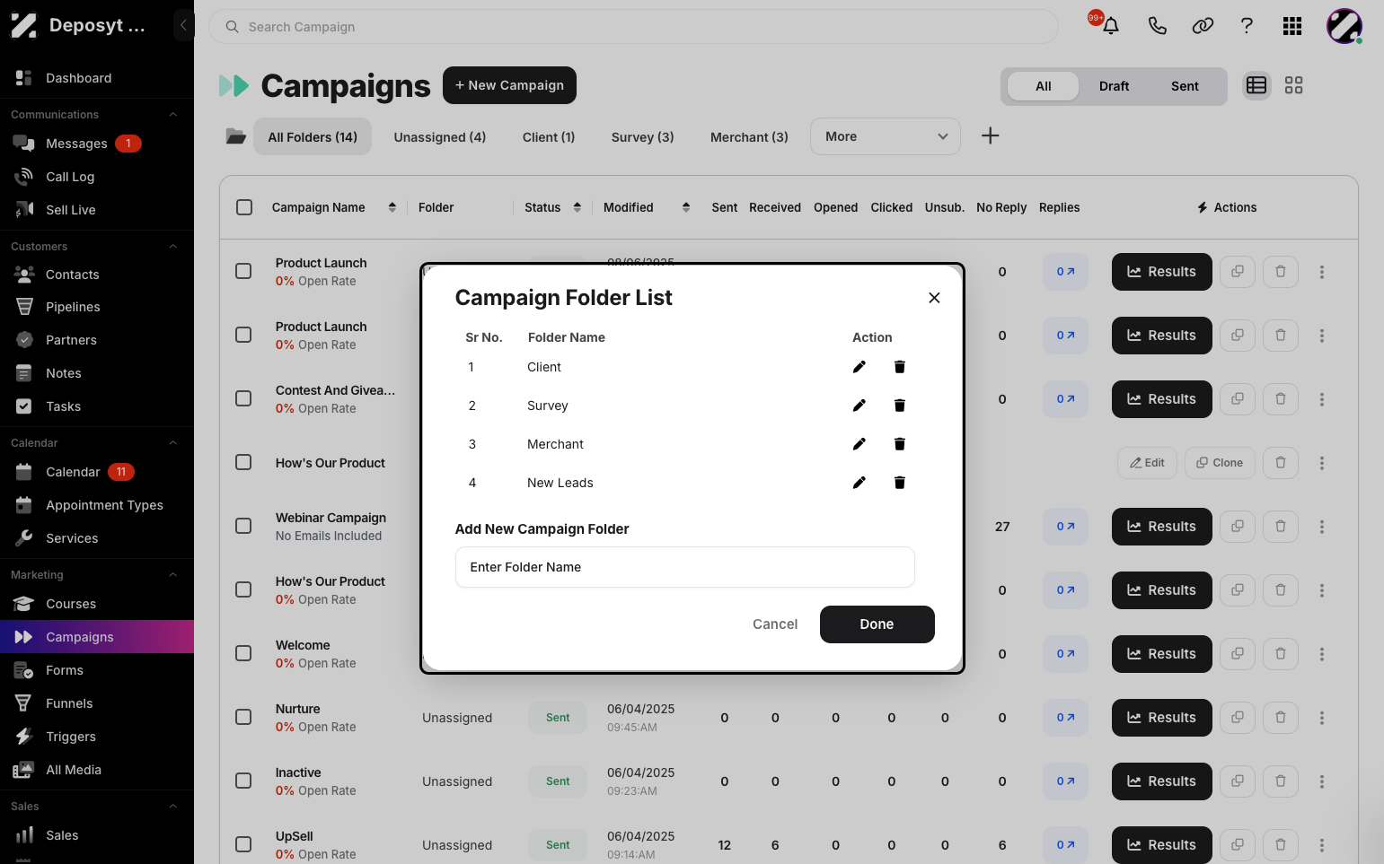 Step 4: A pop-up will appear where you can manage your existing folders.